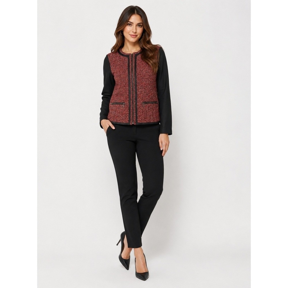 Willi Smith Blazer Jacket Women Small Pink Faux Leather Sleeves Full Zip Pockets
